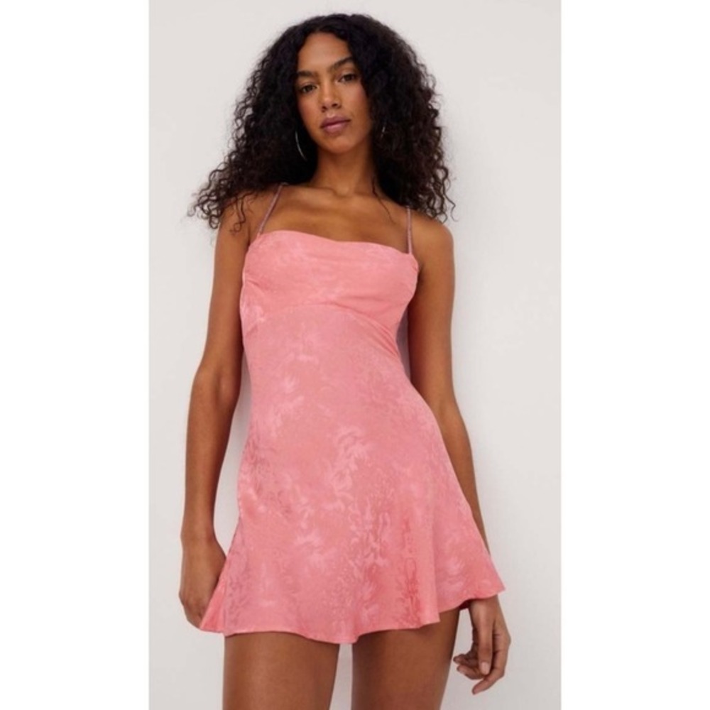 For Love & Lemons Gabrielle Satin Jacquard Mini Dress Pink XXS NWT Rhinestone